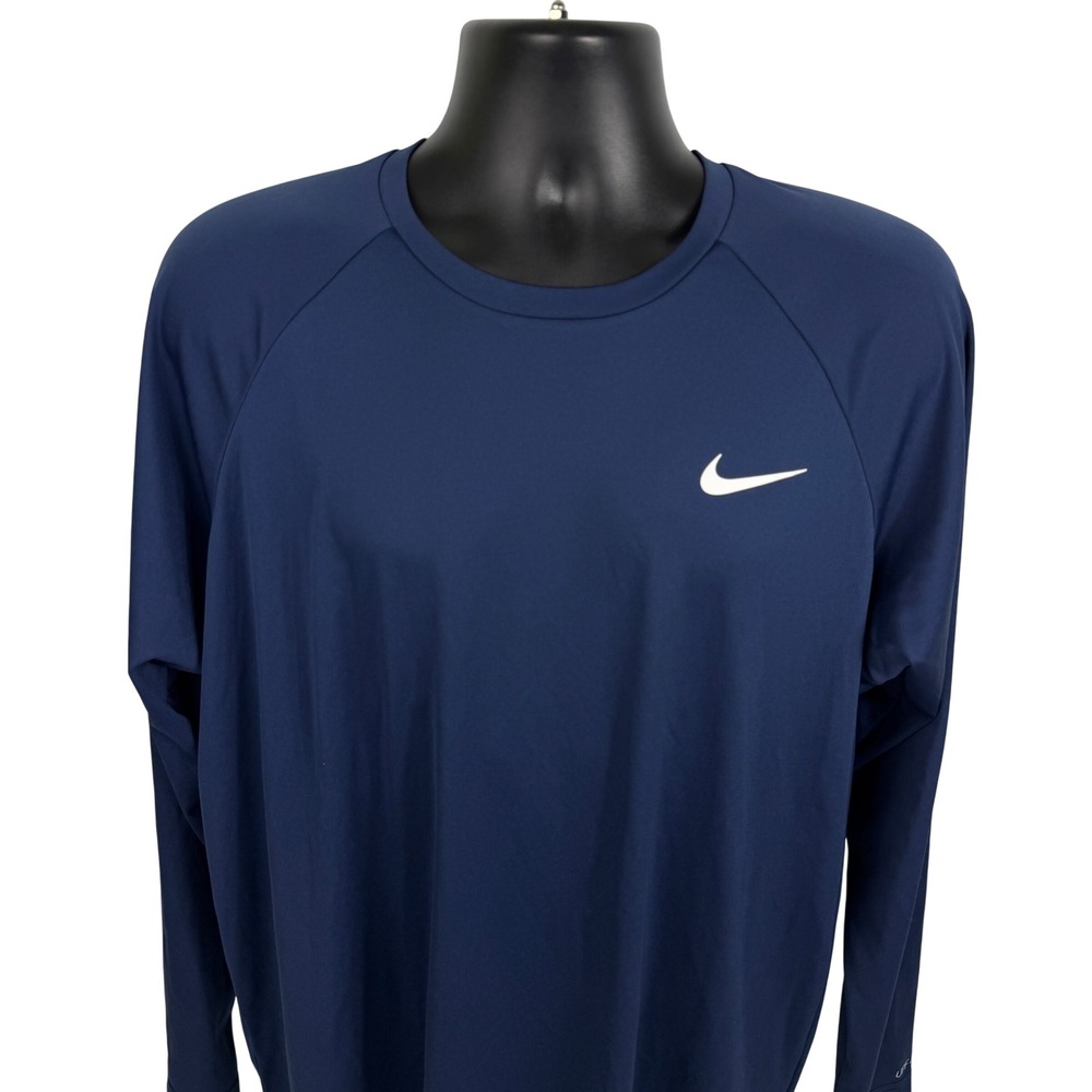 Nike Swim Mens Dri-FIT UPF 40+ Long Sleeve Rash Guard Navy Blue XL NESSA587